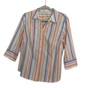 Talbots striped cotton spandex 3/4 sleeves blouse